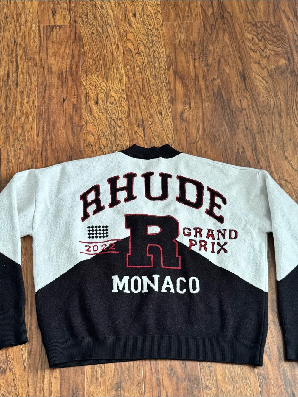 “Rhude Monaco Grand Prix 2022 Cardigan Sweater Black White Varsity Men’s” - Picture 3 of 4